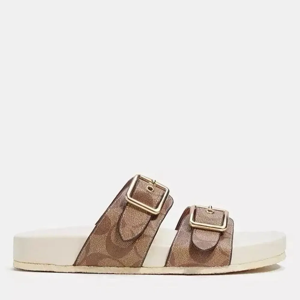 NEW COACH Allanah Slide Sandal Size 10 Canvas Women's CK412 Khaki/Chalk